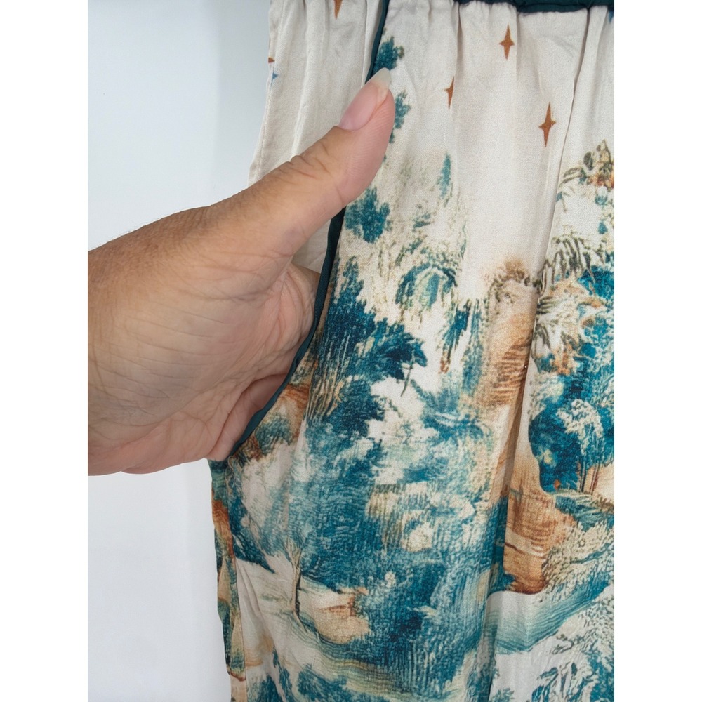 Lyre Bird Anthropologie Scenic Landscape Print Pajama Shorts Teal Cream Medium - Picture 4 of 10